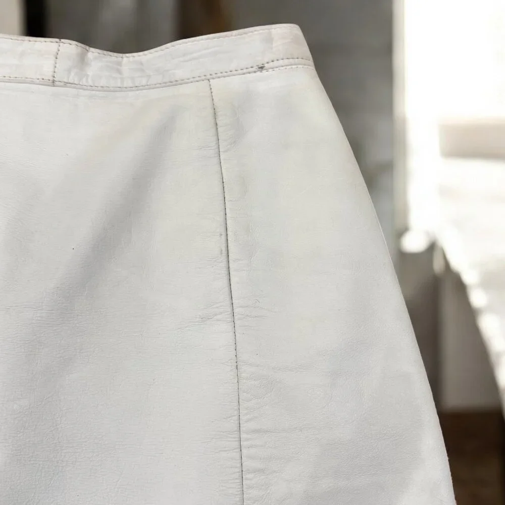 Vintage Wilson's Ivory Genuine Leather Mini Skirt Size 6 High Waist - Picture 6 of 10